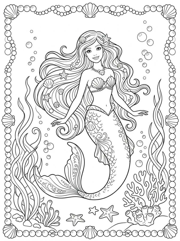 Zeemeermin Barbie Kleurplaten (Gratis PDF Printables) 38 - gratis kleurplaat om te printen
