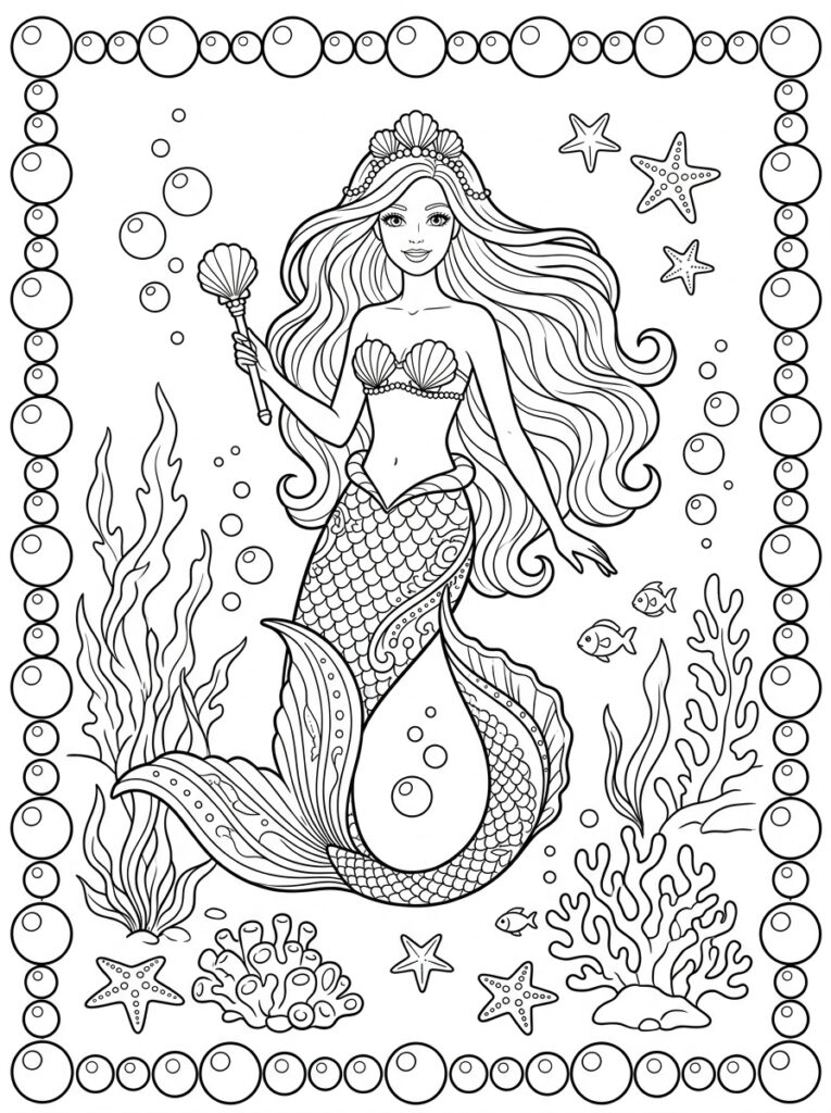 Zeemeermin Barbie Kleurplaten (Gratis PDF Printables) 39 - gratis kleurplaat om te printen