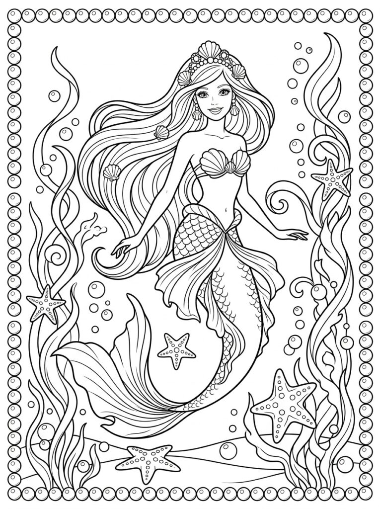 Zeemeermin Barbie Kleurplaten (Gratis PDF Printables) 40 - gratis kleurplaat om te printen