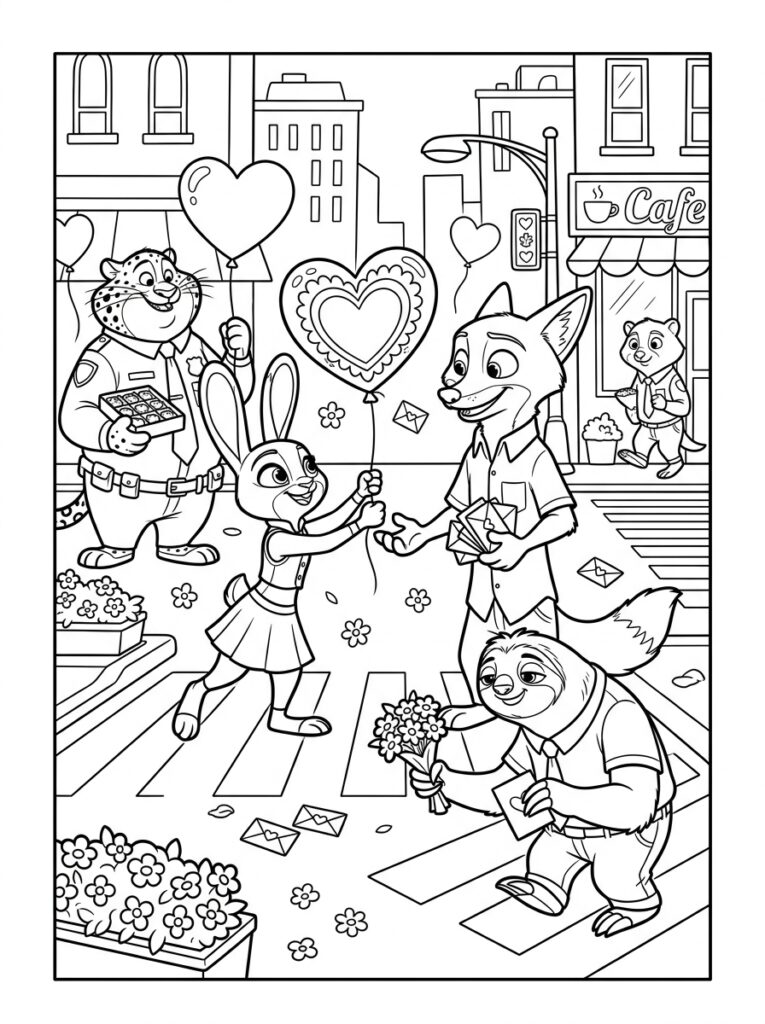 Zootopia Valentijn Kleurplaten (Gratis PDF Printables) 11 - gratis kleurplaat om te printen