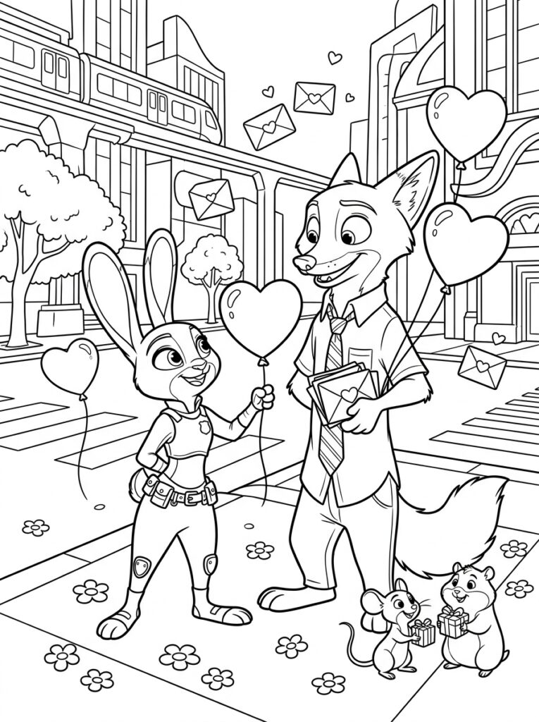Zootopia Valentijn Kleurplaten (Gratis PDF Printables) 12 - gratis kleurplaat om te printen