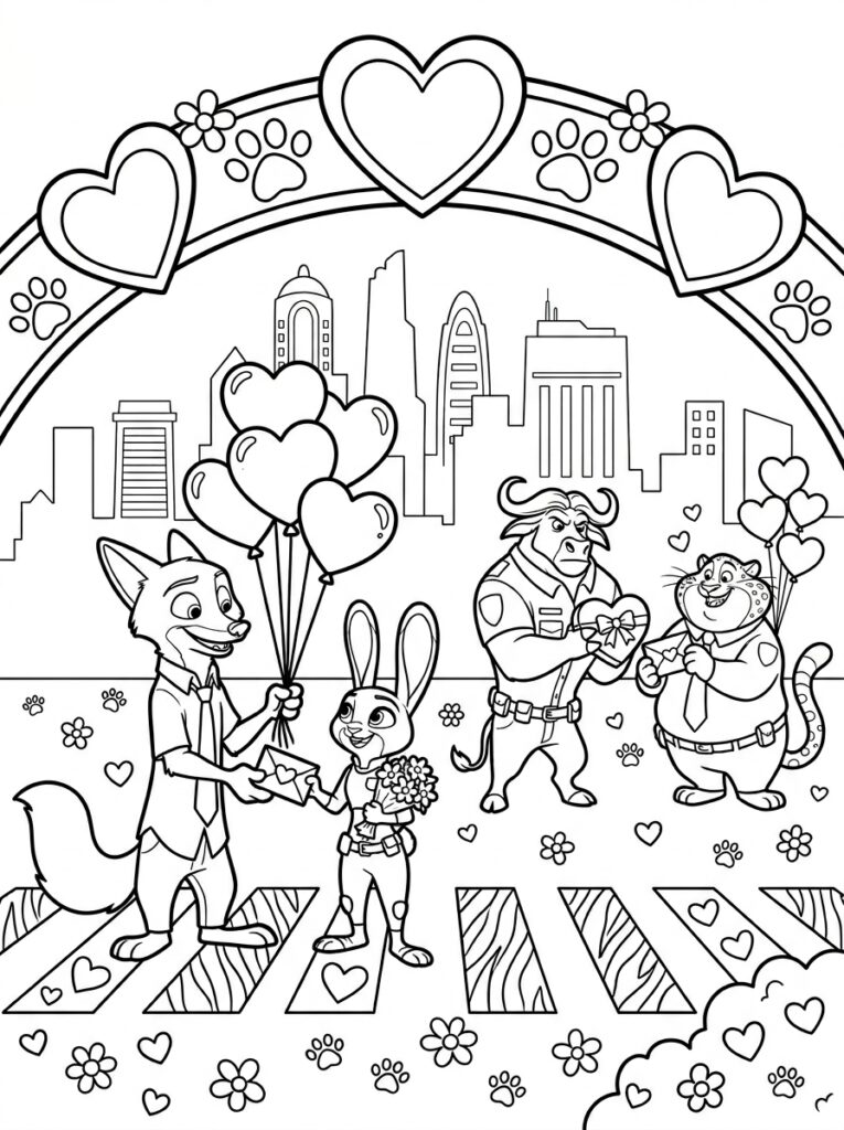 Zootopia Valentijn Kleurplaten (Gratis PDF Printables) 13 - gratis kleurplaat om te printen