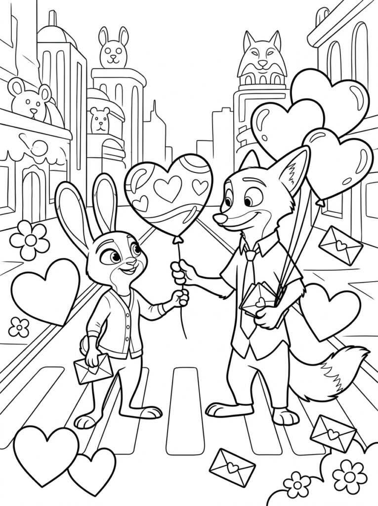 Zootopia Valentijn Kleurplaten (Gratis PDF Printables) 14 - gratis kleurplaat om te printen