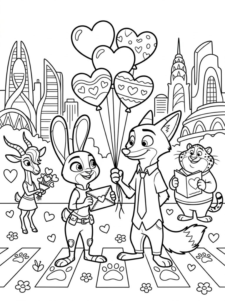 Zootopia Valentijn Kleurplaten (Gratis PDF Printables) 16 - gratis kleurplaat om te printen