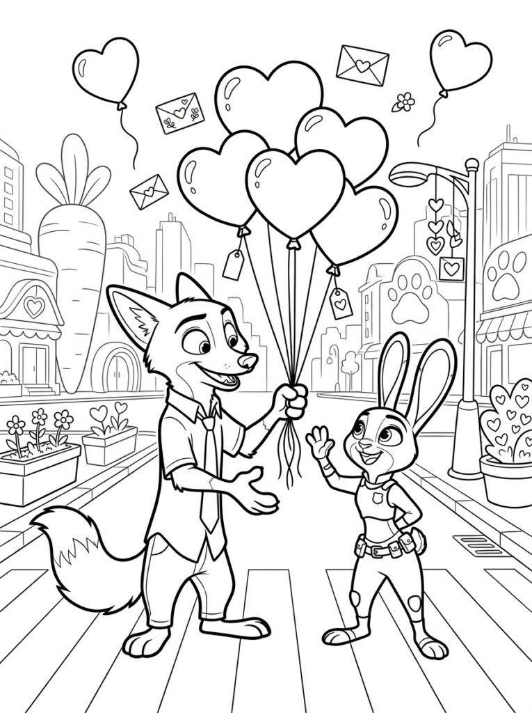 Zootopia Valentijn Kleurplaten (Gratis PDF Printables) 18 - gratis kleurplaat om te printen