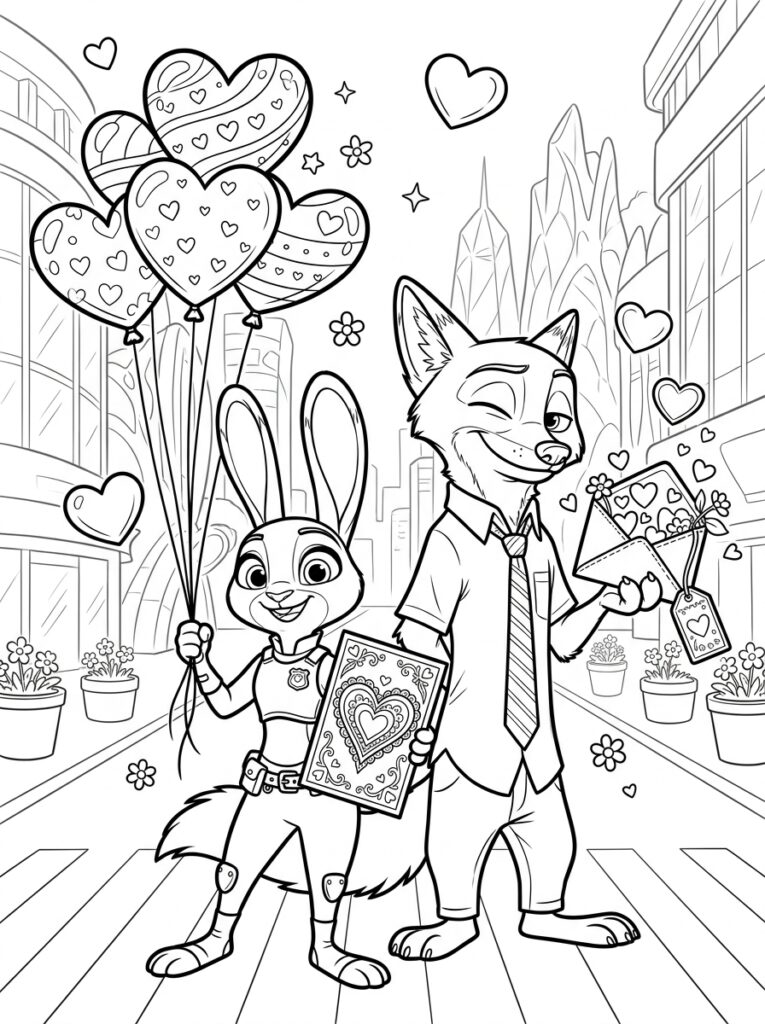 Zootopia Valentijn Kleurplaten (Gratis PDF Printables) 19 - gratis kleurplaat om te printen