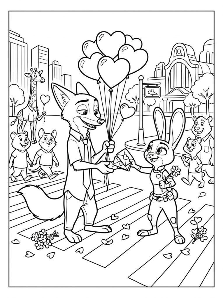 Zootopia Valentijn Kleurplaten (Gratis PDF Printables) 21 - gratis kleurplaat om te printen