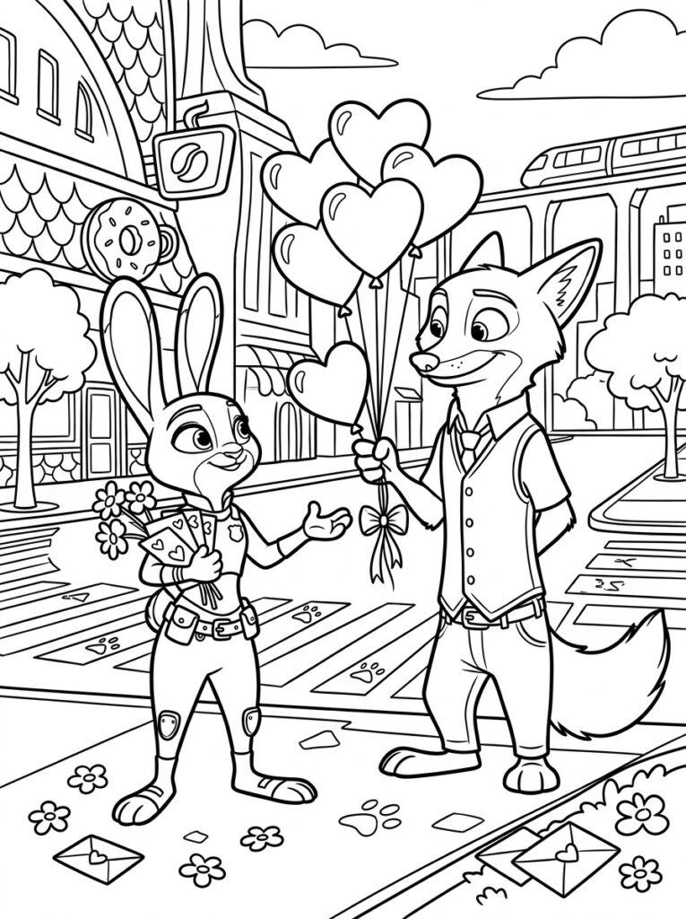 Zootopia Valentijn Kleurplaten (Gratis PDF Printables) 24 - gratis kleurplaat om te printen