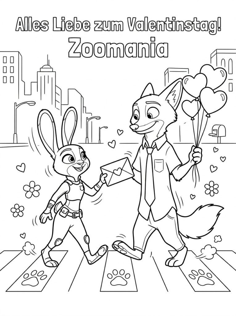 Zootopia Valentijn Kleurplaten (Gratis PDF Printables) 25 - gratis kleurplaat om te printen