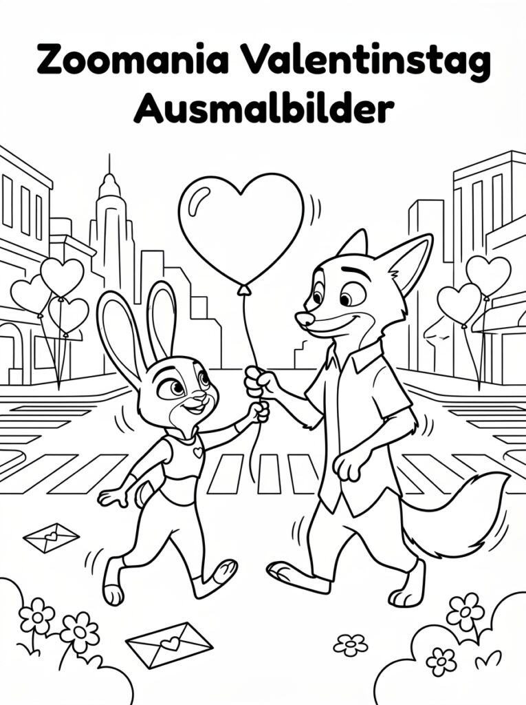 Zootopia Valentijn Kleurplaten (Gratis PDF Printables) 26 - gratis kleurplaat om te printen