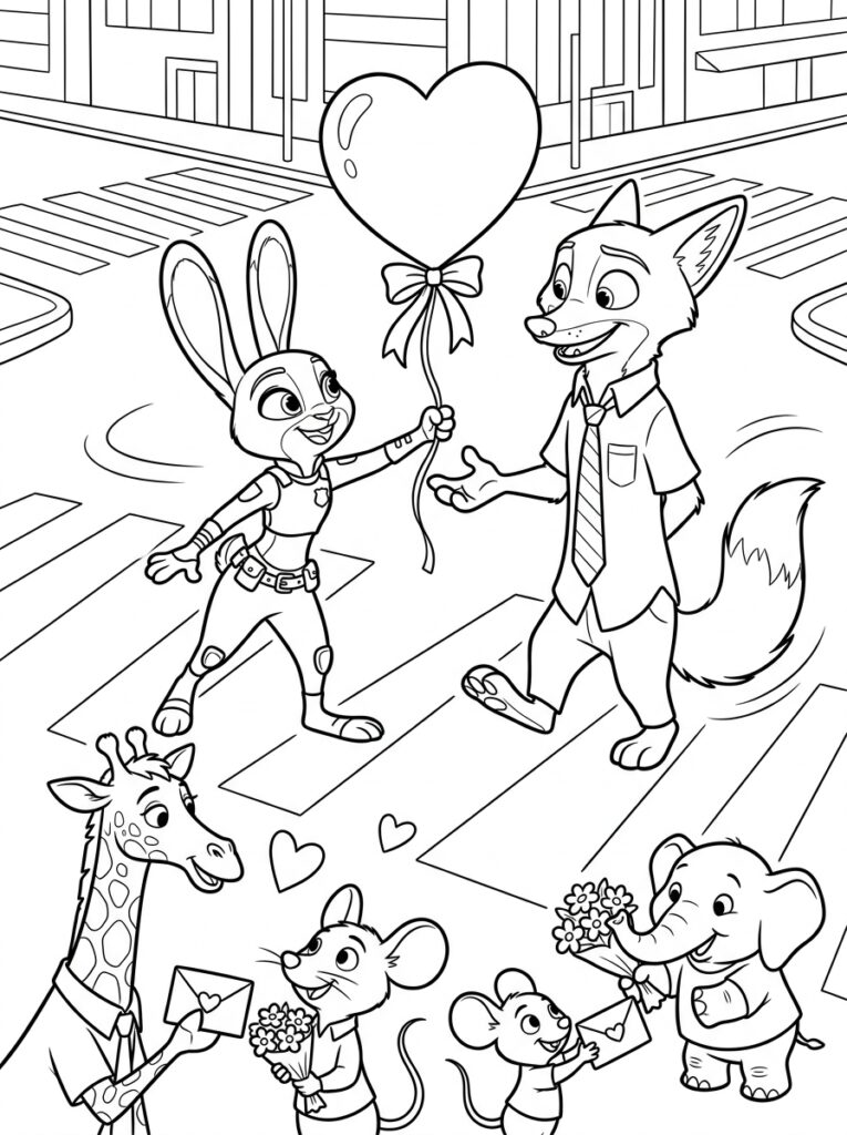 Zootopia Valentijn Kleurplaten (Gratis PDF Printables) 28 - gratis kleurplaat om te printen