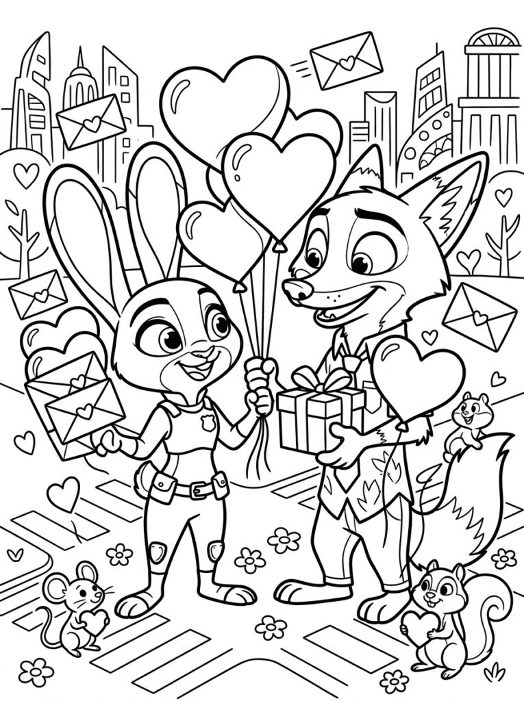 Zootopia Valentijn Kleurplaten (Gratis PDF Printables) 32 - gratis kleurplaat om te printen