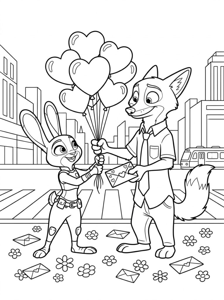 Zootopia Valentijn Kleurplaten (Gratis PDF Printables) 33 - gratis kleurplaat om te printen