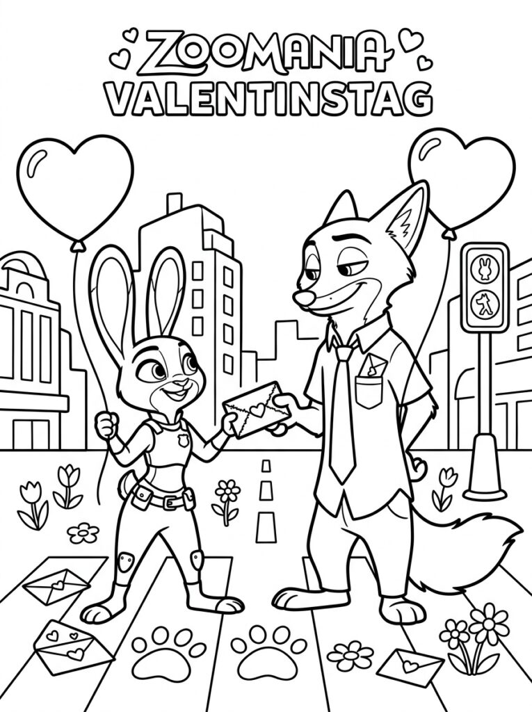 Zootopia Valentijn Kleurplaten (Gratis PDF Printables) 34 - gratis kleurplaat om te printen