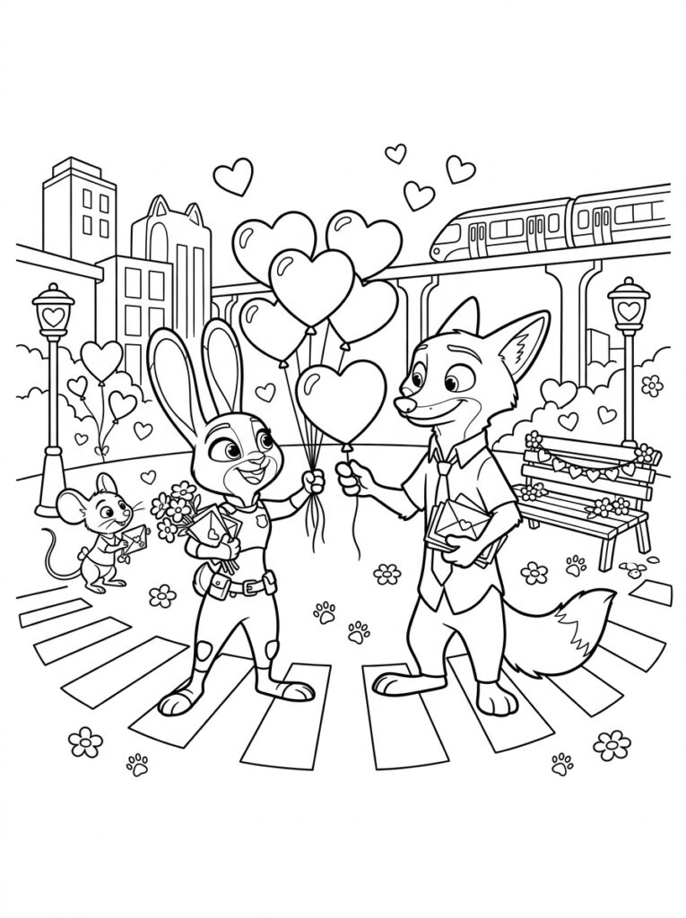 Zootopia Valentijn Kleurplaten (Gratis PDF Printables) 35 - gratis kleurplaat om te printen