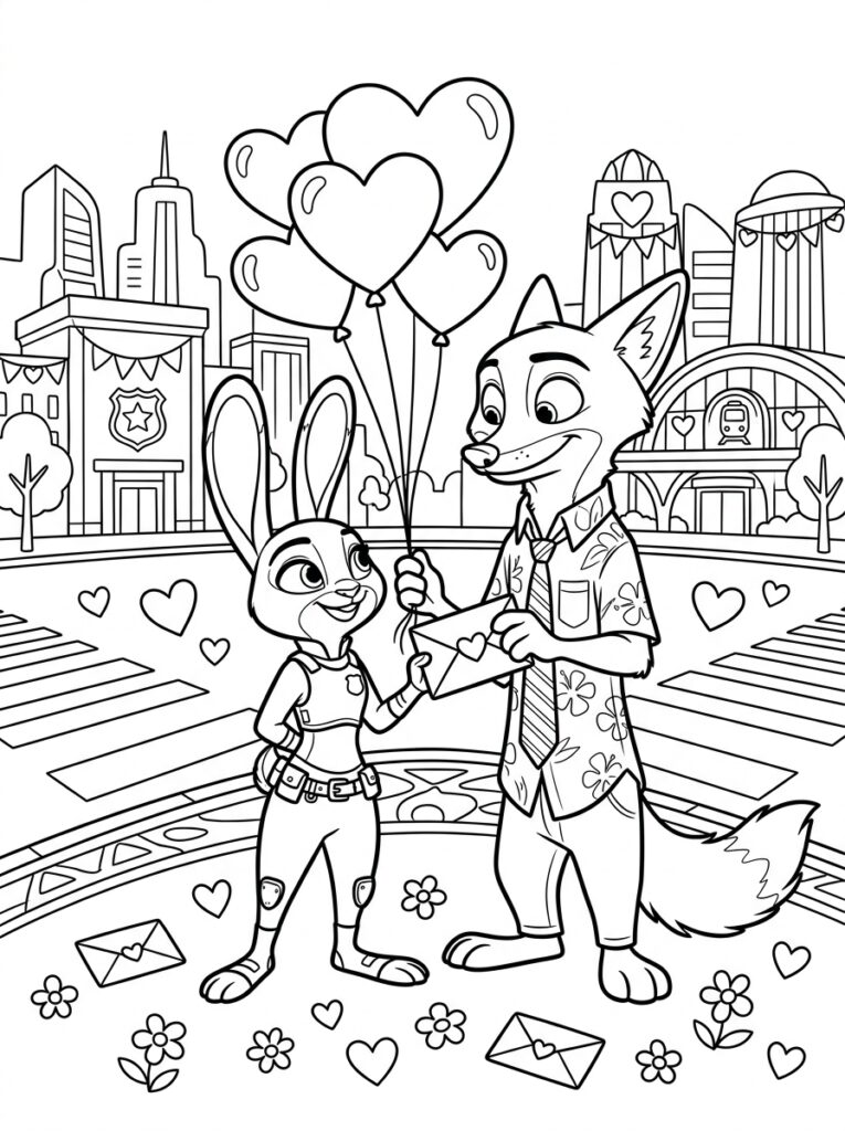 Zootopia Valentijn Kleurplaten (Gratis PDF Printables) 36 - gratis kleurplaat om te printen