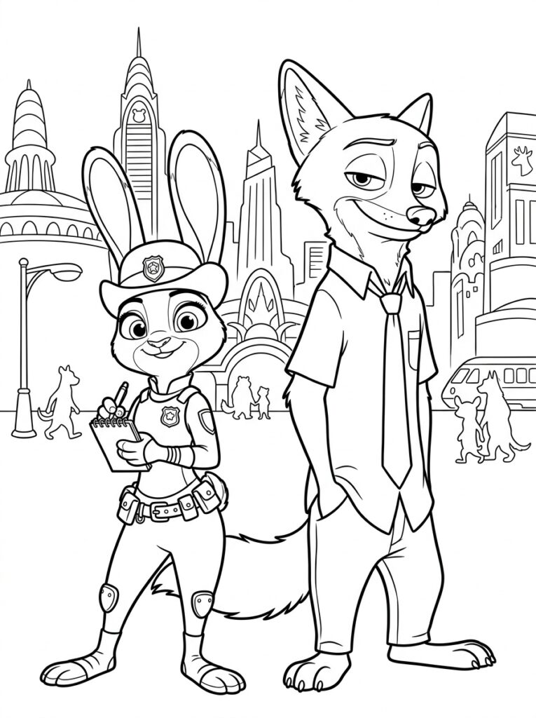 Zootopia Kleurplaten (Gratis PDF Printables) 01 - gratis kleurplaat om te printen