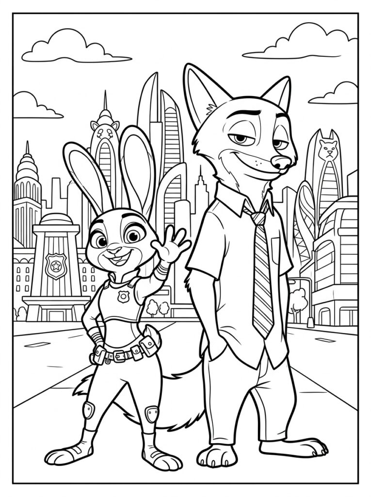 Zootopia Kleurplaten (Gratis PDF Printables) 02 - gratis kleurplaat om te printen