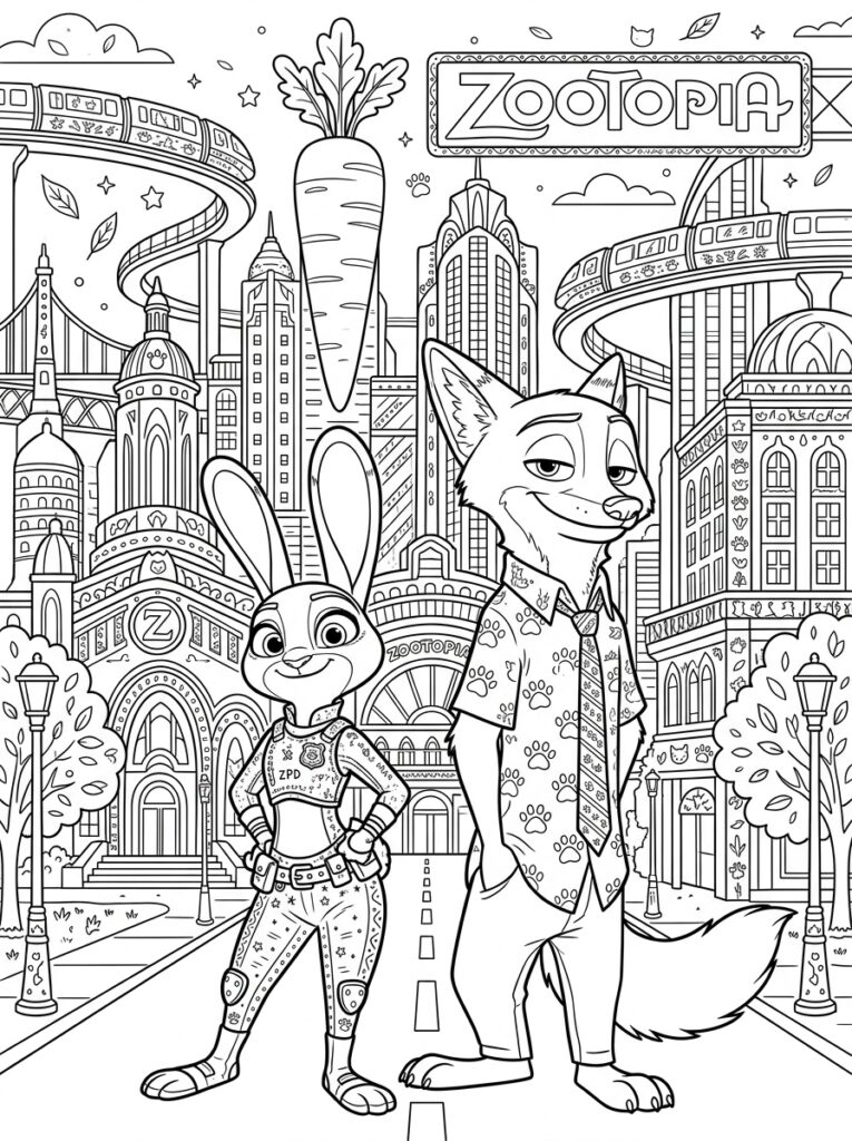 Zootopia Kleurplaten (Gratis PDF Printables) 05 - gratis kleurplaat om te printen