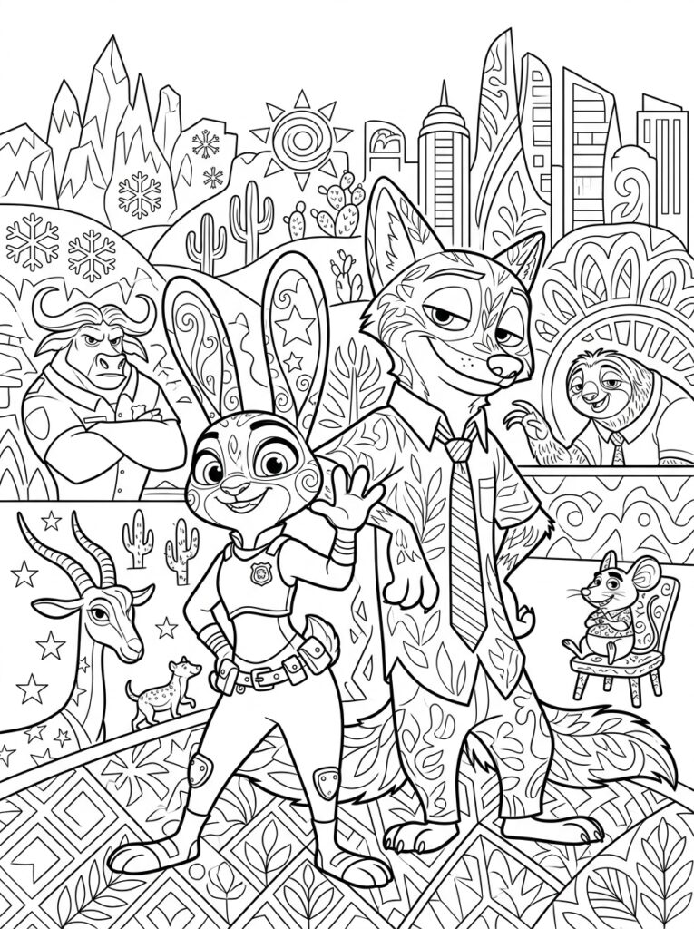 Zootopia Kleurplaten (Gratis PDF Printables) 06 - gratis kleurplaat om te printen