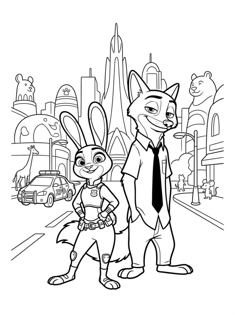 Zootopia Kleurplaten (Gratis PDF Printables) 08 - gratis kleurplaat om te printen