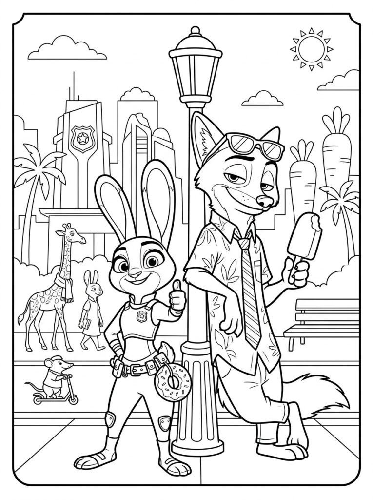 Zootopia Kleurplaten (Gratis PDF Printables) 10 - gratis kleurplaat om te printen