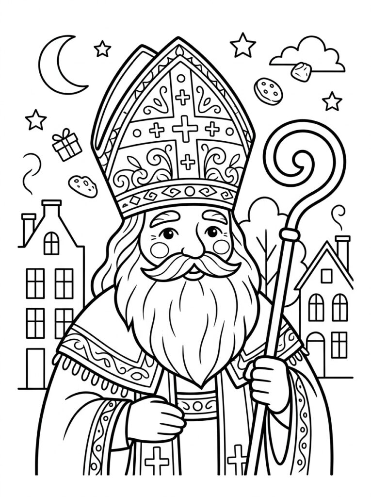 Mijter Sinterklaas Kleurplaten (Gratis PDF Printables) 05 - gratis kleurplaat om te printen