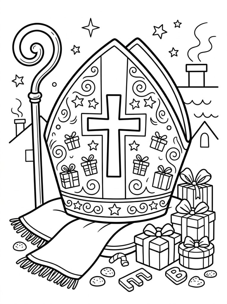 Mijter Sinterklaas Kleurplaten (Gratis PDF Printables) 14 - gratis kleurplaat om te printen