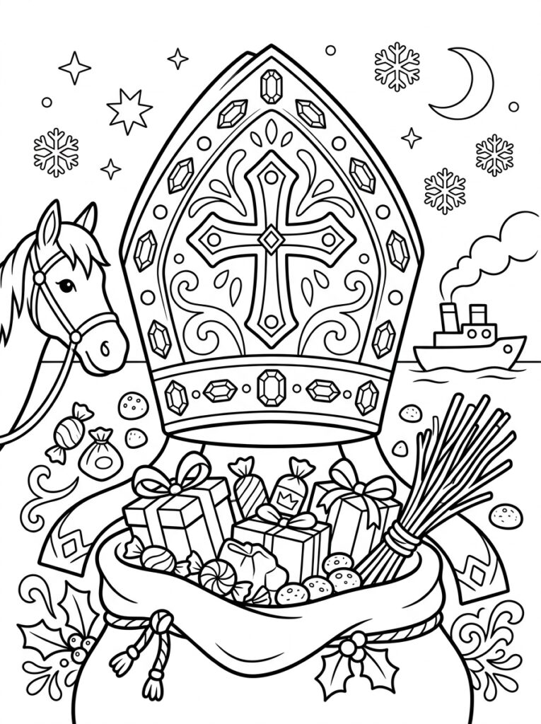 Mijter Sinterklaas Kleurplaten (Gratis PDF Printables) 15 - gratis kleurplaat om te printen
