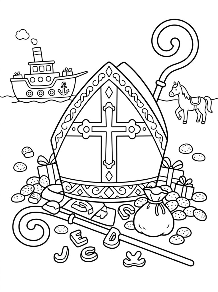 Mijter Sinterklaas Kleurplaten (Gratis PDF Printables) 16 - gratis kleurplaat om te printen