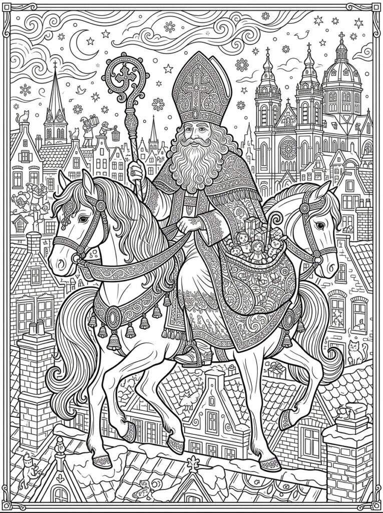 Sinterklaas Moeilijk Kleurplaten (Gratis PDF Printables) 01 - gratis kleurplaat om te printen