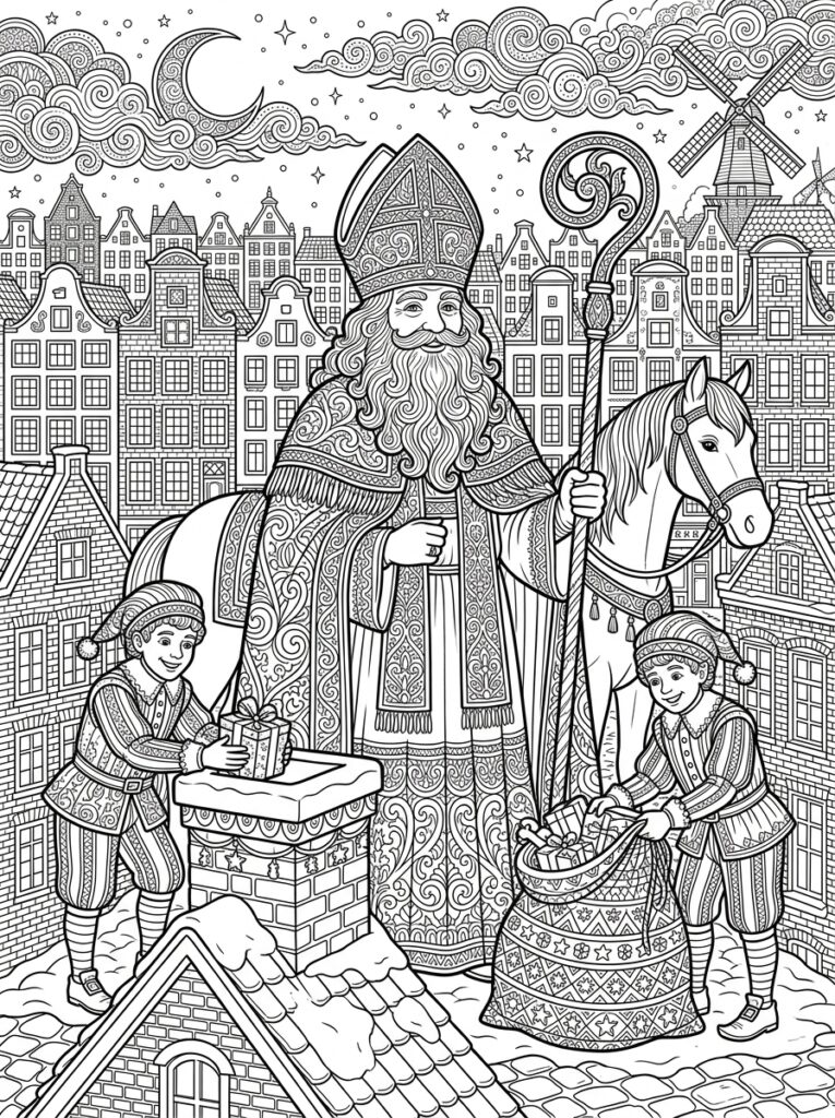 Sinterklaas Moeilijk Kleurplaten (Gratis PDF Printables) 02 - gratis kleurplaat om te printen