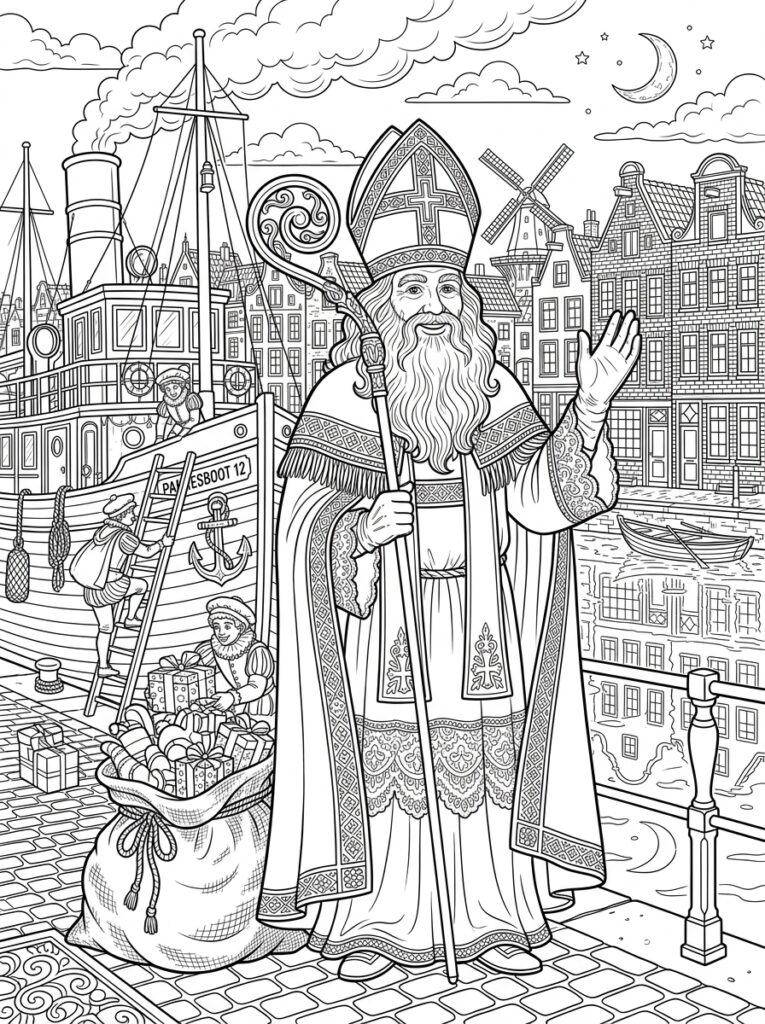 Sinterklaas Moeilijk Kleurplaten (Gratis PDF Printables) 03 - gratis kleurplaat om te printen