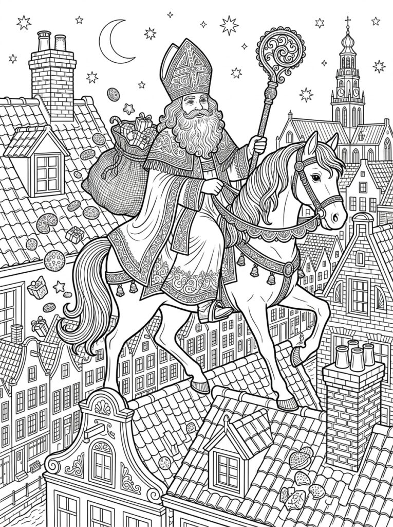 Sinterklaas Moeilijk Kleurplaten (Gratis PDF Printables) 04 - gratis kleurplaat om te printen
