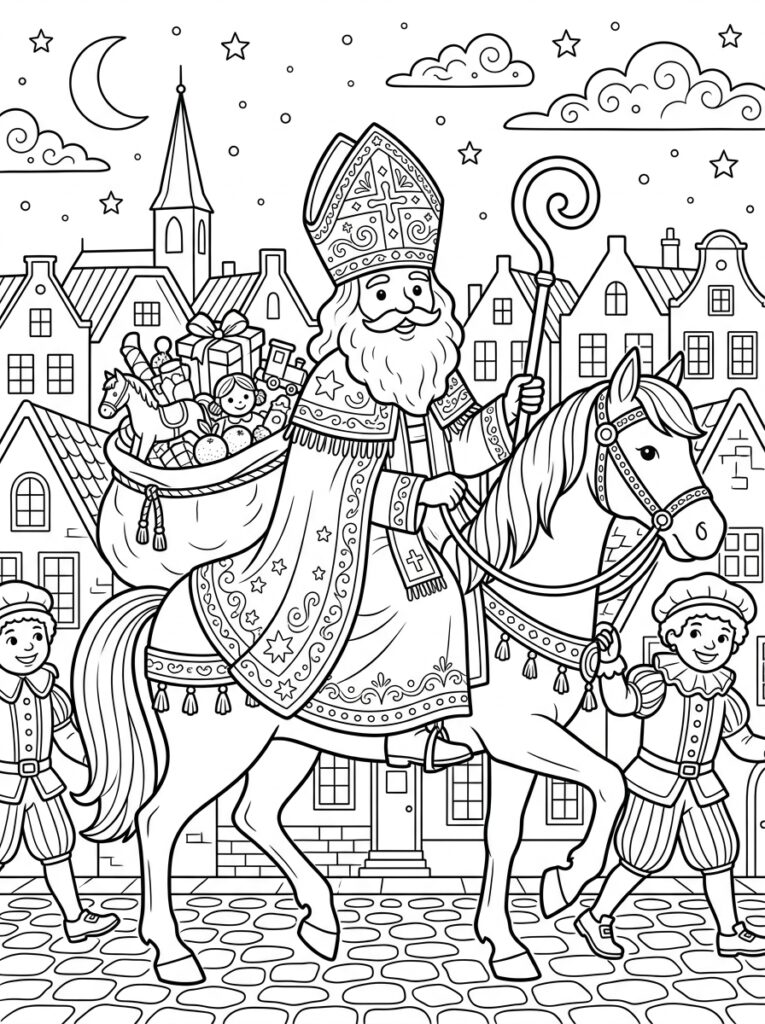 Sinterklaas Moeilijk Kleurplaten (Gratis PDF Printables) 05 - gratis kleurplaat om te printen