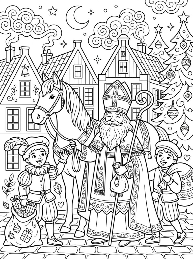 Sinterklaas Moeilijk Kleurplaten (Gratis PDF Printables) 06 - gratis kleurplaat om te printen