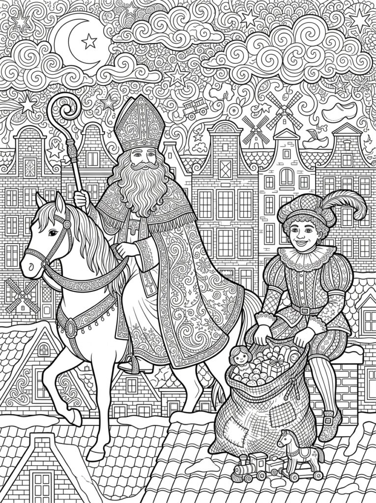 Sinterklaas Moeilijk Kleurplaten (Gratis PDF Printables) 07 - gratis kleurplaat om te printen