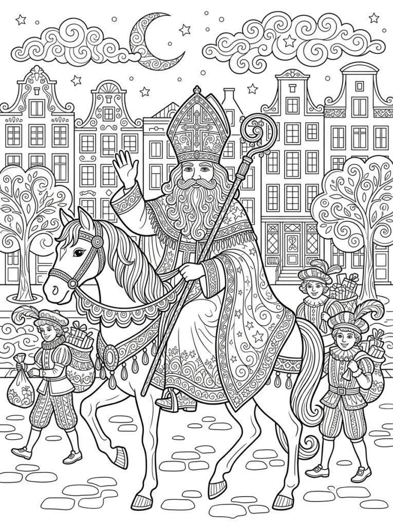 Sinterklaas Moeilijk Kleurplaten (Gratis PDF Printables) 08 - gratis kleurplaat om te printen