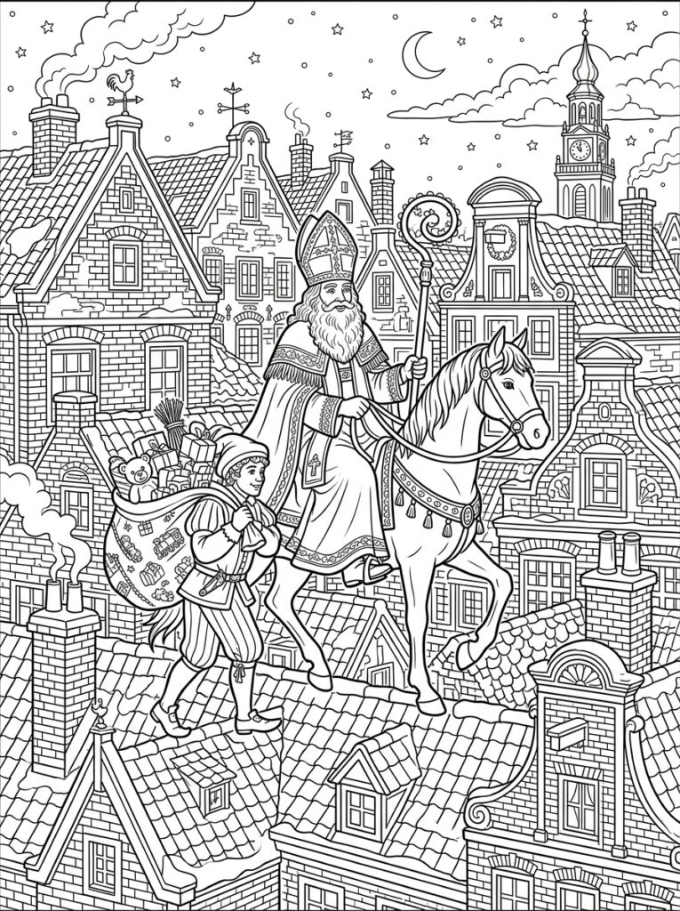 Sinterklaas Moeilijk Kleurplaten (Gratis PDF Printables) 09 - gratis kleurplaat om te printen
