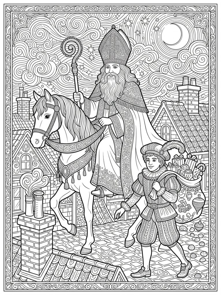 Sinterklaas Moeilijk Kleurplaten (Gratis PDF Printables) 10 - gratis kleurplaat om te printen