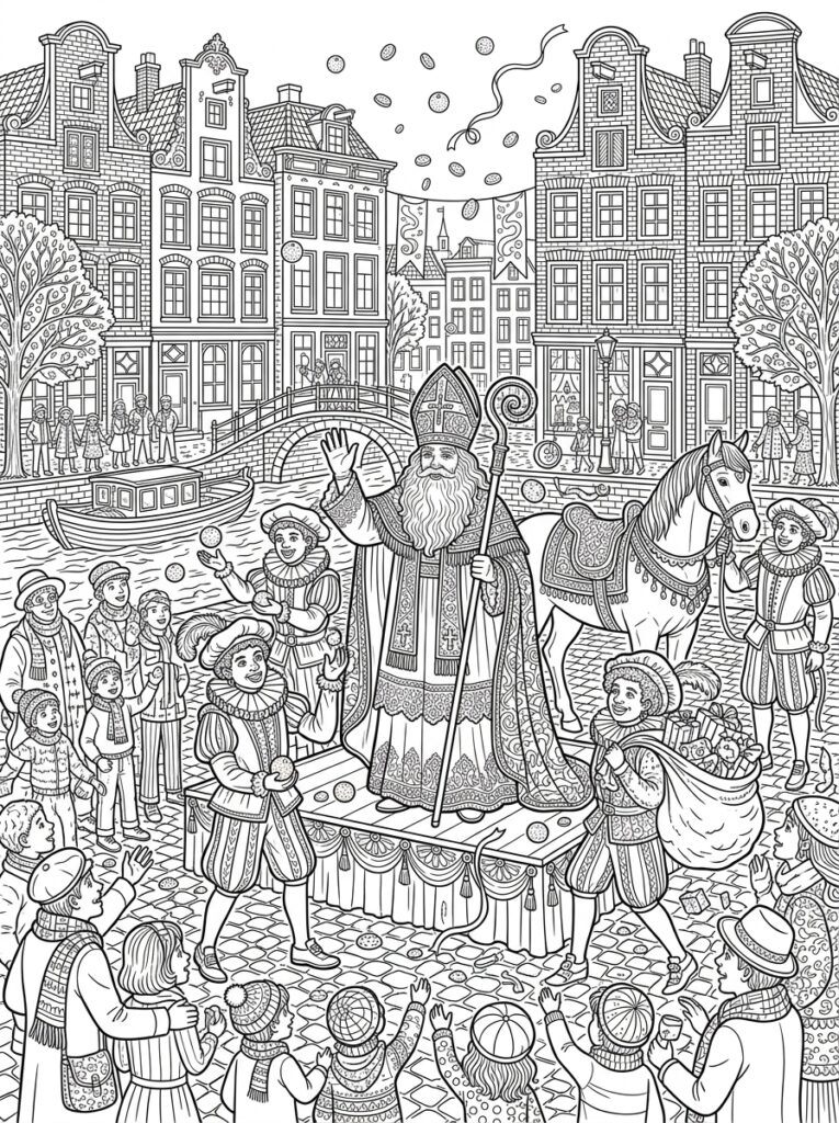 Sinterklaas Moeilijk Kleurplaten (Gratis PDF Printables) 11 - gratis kleurplaat om te printen