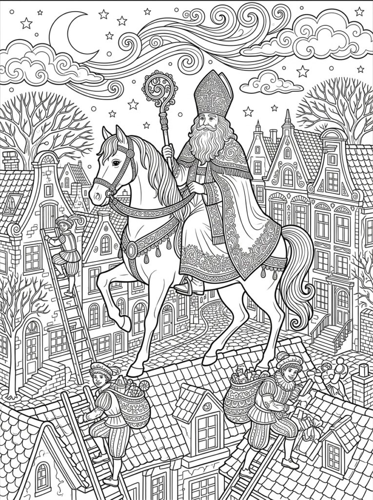 Sinterklaas Moeilijk Kleurplaten (Gratis PDF Printables) 12 - gratis kleurplaat om te printen