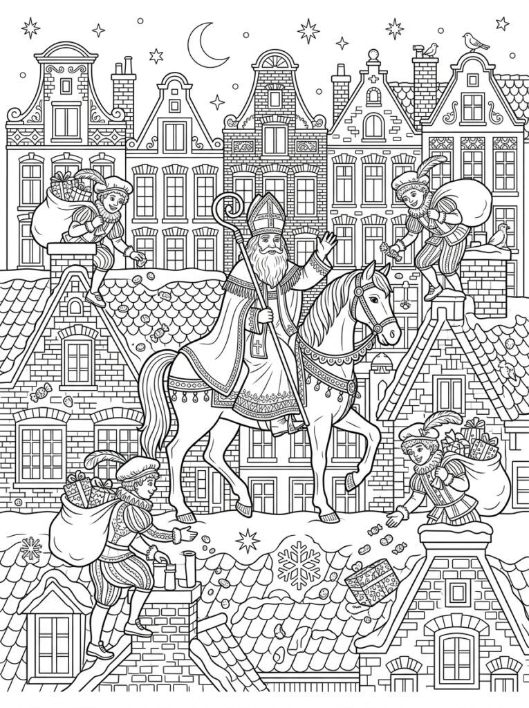 Sinterklaas Moeilijk Kleurplaten (Gratis PDF Printables) 13 - gratis kleurplaat om te printen