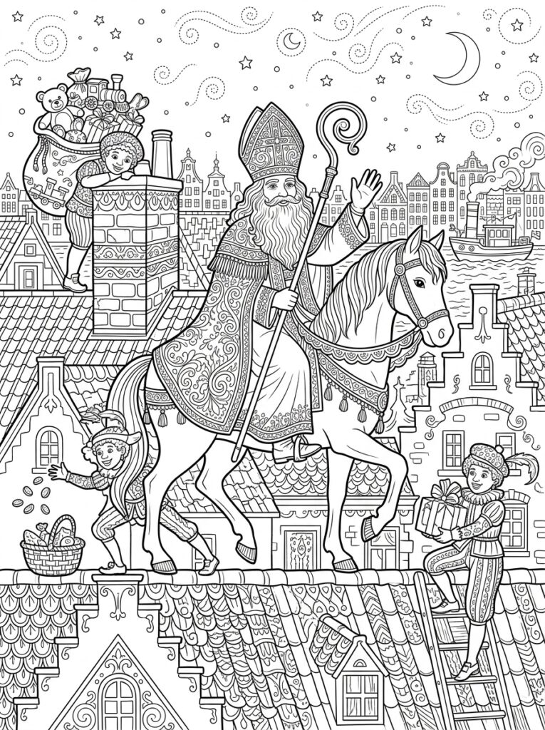 Sinterklaas Moeilijk Kleurplaten (Gratis PDF Printables) 14 - gratis kleurplaat om te printen