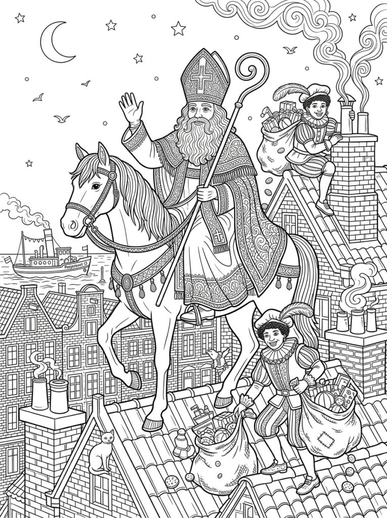 Sinterklaas Moeilijk Kleurplaten (Gratis PDF Printables) 15 - gratis kleurplaat om te printen