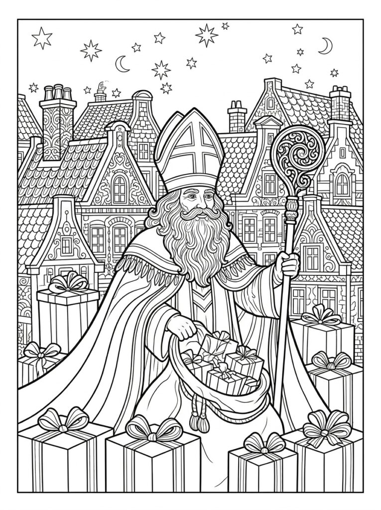 Sinterklaas Moeilijk Kleurplaten (Gratis PDF Printables) 17 - gratis kleurplaat om te printen