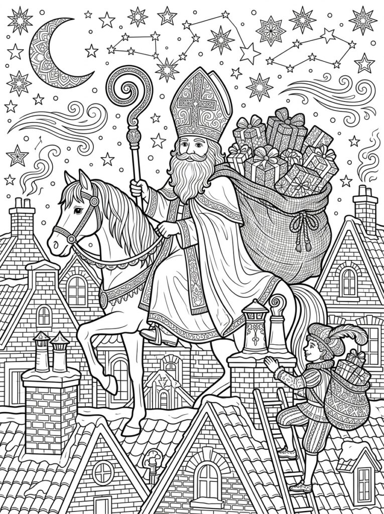 Sinterklaas Moeilijk Kleurplaten (Gratis PDF Printables) 18 - gratis kleurplaat om te printen