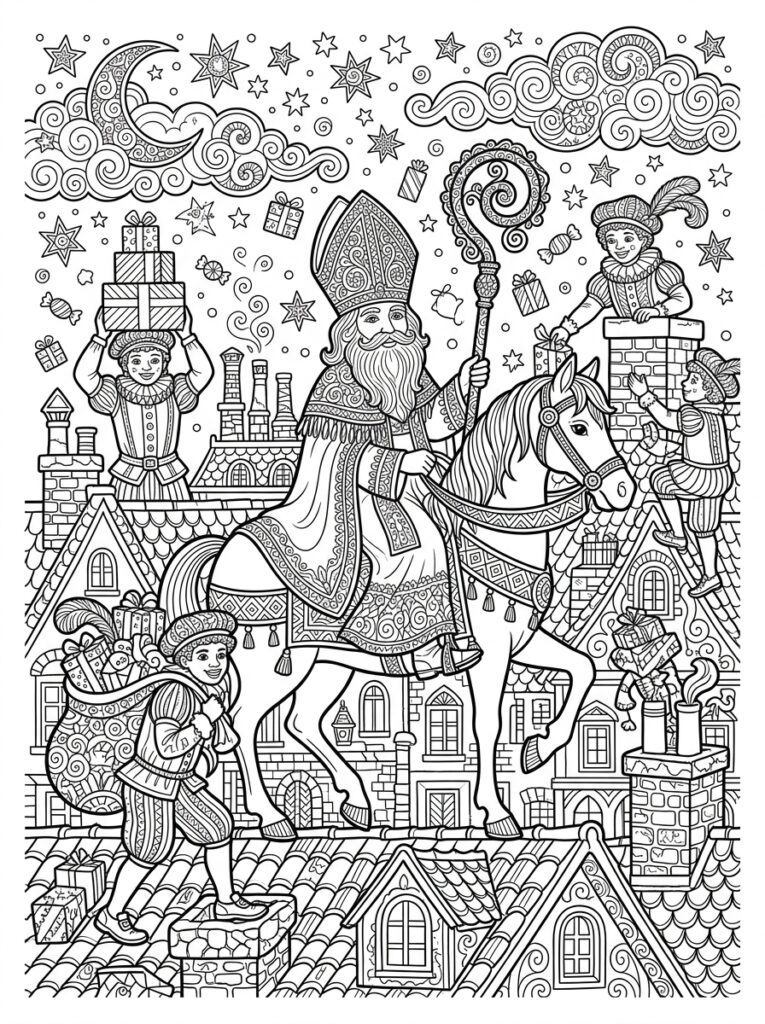 Sinterklaas Moeilijk Kleurplaten (Gratis PDF Printables) 19 - gratis kleurplaat om te printen