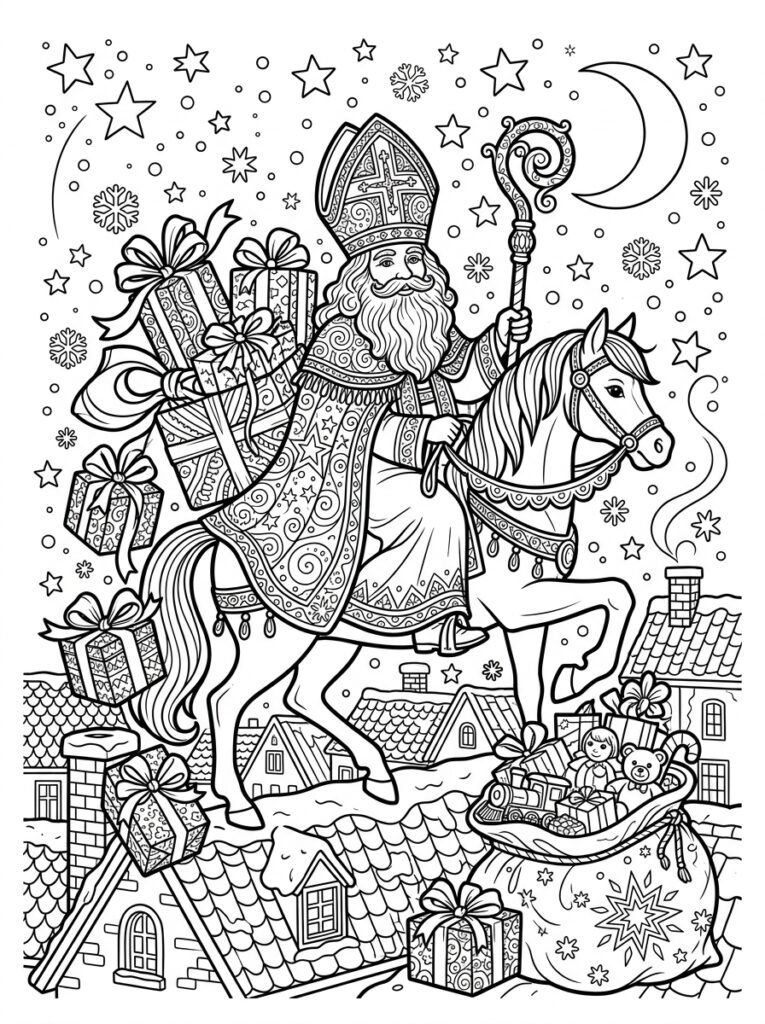 Sinterklaas Moeilijk Kleurplaten (Gratis PDF Printables) 20 - gratis kleurplaat om te printen
