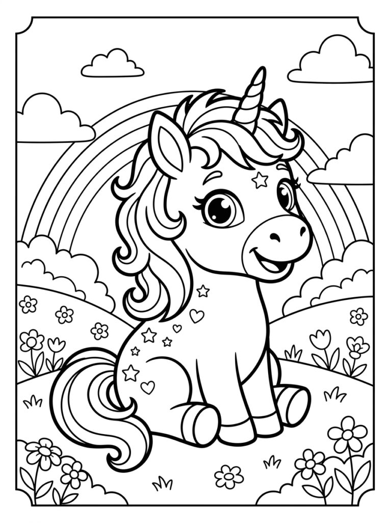 Unicorn Baby Kleurplaten (Gratis PDF Printables) 01 - gratis kleurplaat om te printen